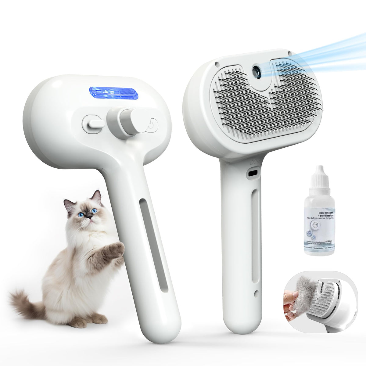 Blent10 pet steam brush for cats and dogs with cool mist and self-cleaning stainless steel bristles