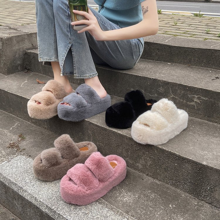 Blent10 Leisure Fleece-Lined Platform Slippers – Casual Indoor Footwear