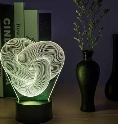 Blent10 twist abstract LED 3D night light with colourful acrylic table lamp design