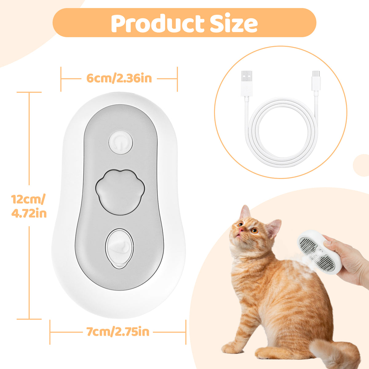 Blent10 cat steam brush for grooming with self-cleaning fur removal design