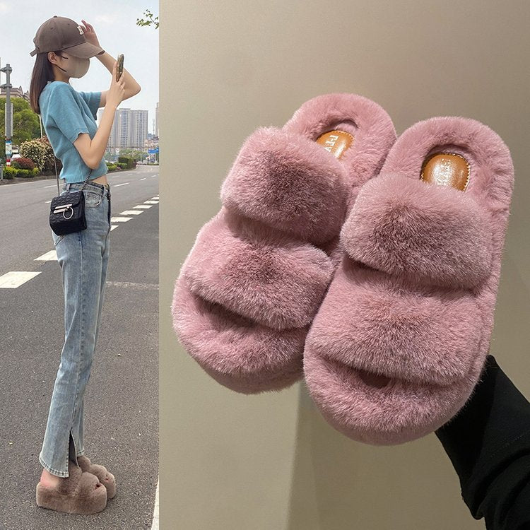 Blent10 Leisure Fleece-Lined Platform Slippers – Casual Indoor Footwear