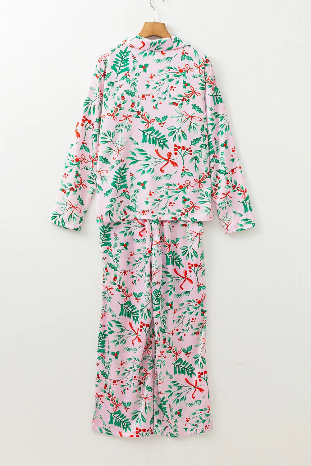 Blent10 Christmas berry print satin pajama set with long sleeves