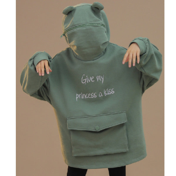 Blent10 Frog Zipper-Pocket Oversized Hoodie