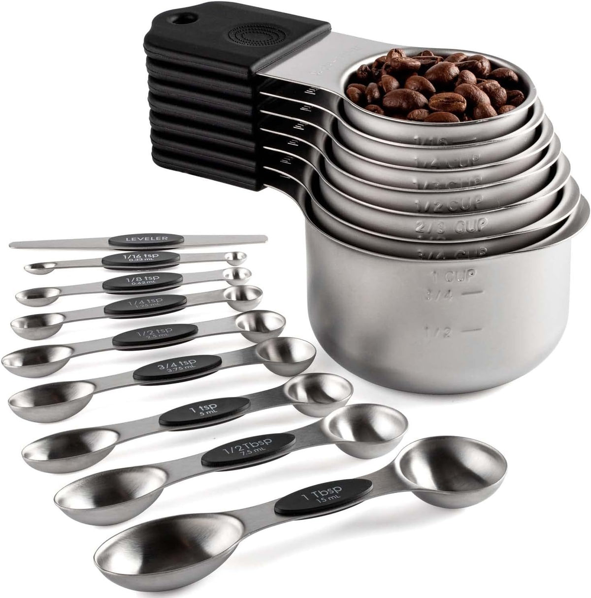 Blent10 stainless steel measuring cup and spoon set with scale markings for cooking and baking