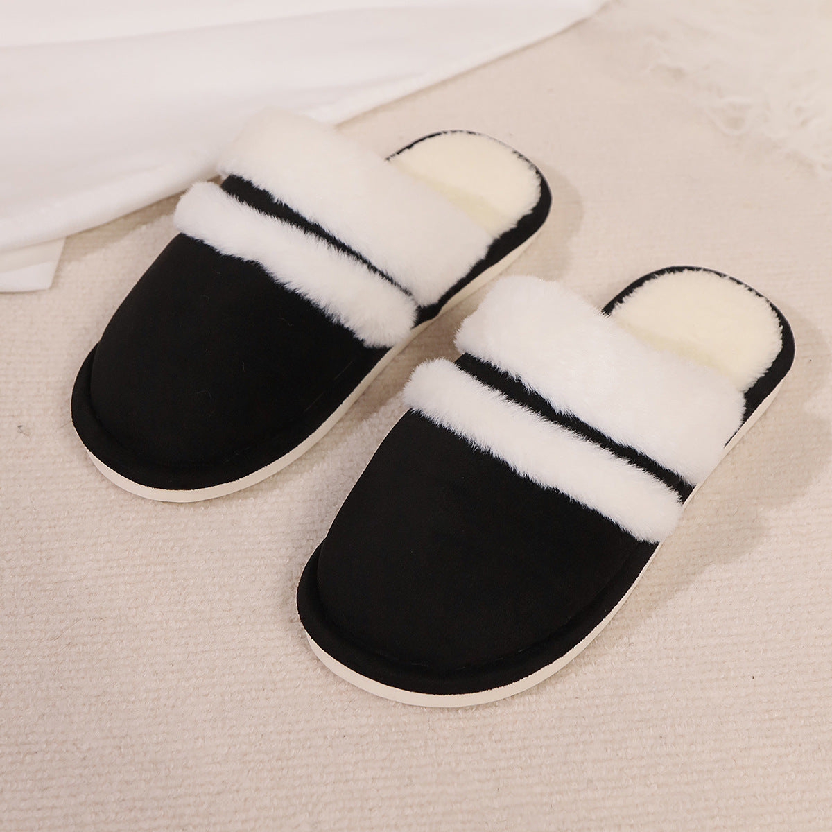Blent10 Rabbit Fur Cotton Slippers – Thickened Fluffy Fleece-Lined Footwear