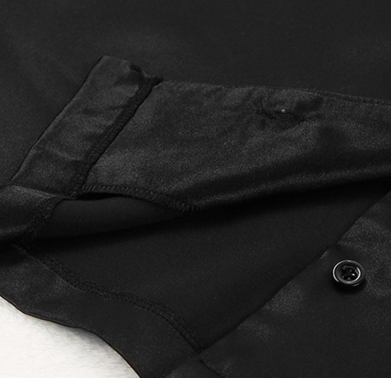 Blent10 Black Satin Long-Sleeve Pajama Set