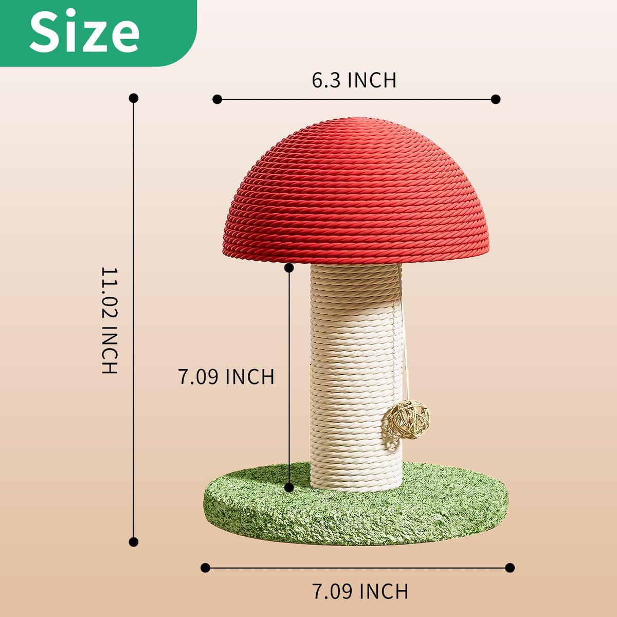 Blent10 mushroom cat scratching post with natural sisal, stable base, and hanging ball for kittens