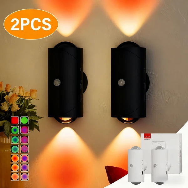 Blent10 LED motion sensor night light with seven colours, rechargeable magnetic design, and two lamps