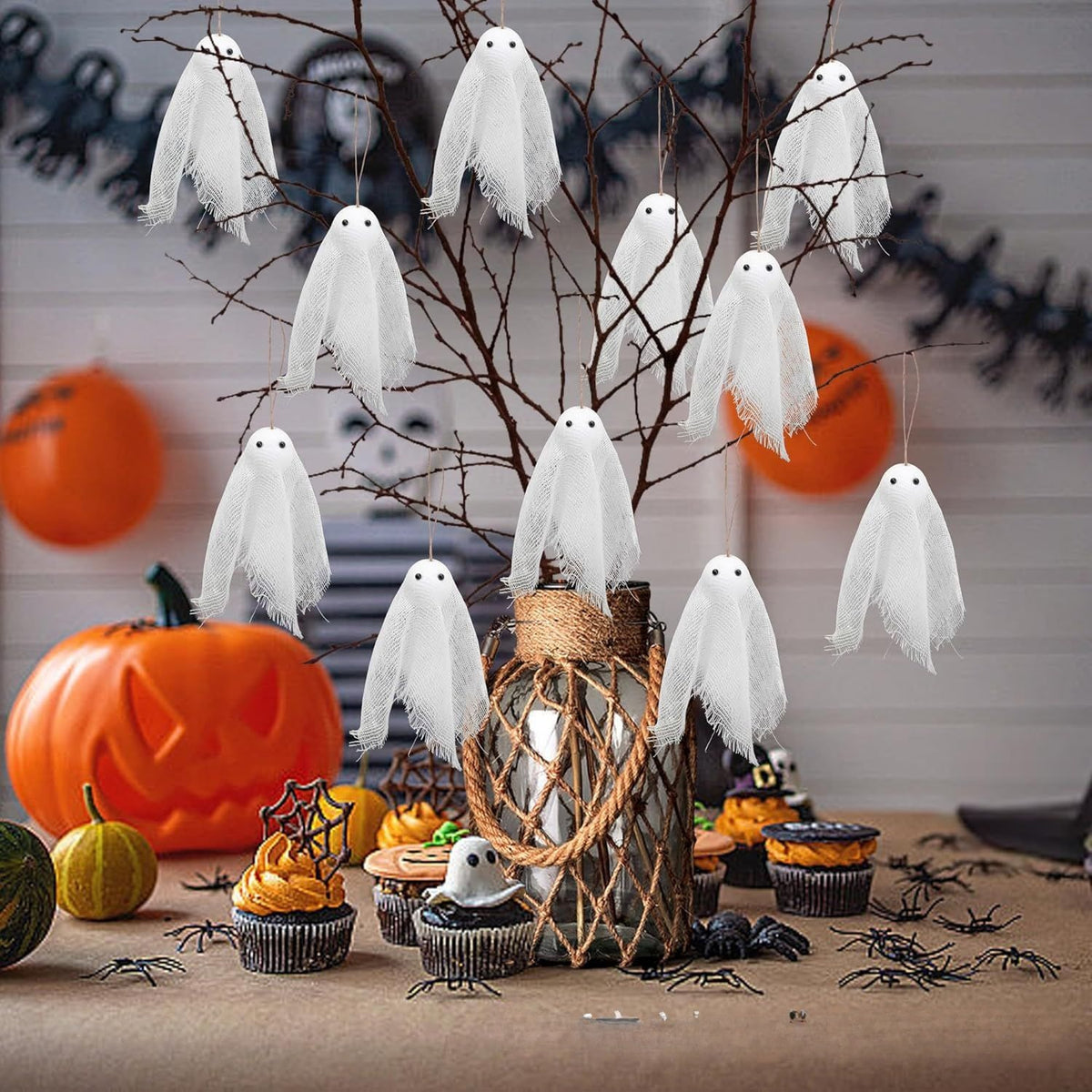 Blent10 White Ghost Mesh Hanging Halloween Decoration