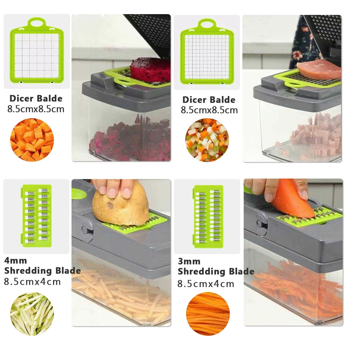 Blent10 15-in-1 manual vegetable chopper with 1.5L container, drain basket, and hand guard