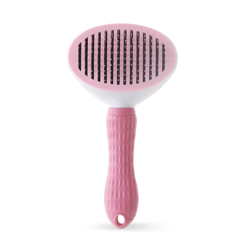 Blent10 self-cleaning pet comb with stainless steel teeth and one-button loose hair removal for cats and dogs