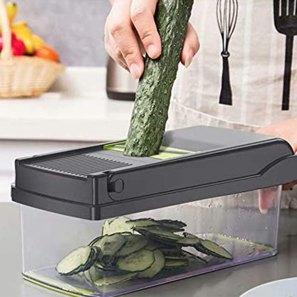 Blent10 16-in-1 vegetable chopper with slicing, fruit cutting, and peeling attachments