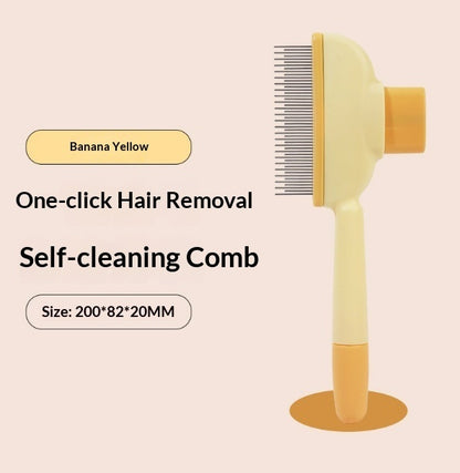Blent10 self-cleaning pet comb with stainless steel teeth and one-button loose hair removal for cats and dogs