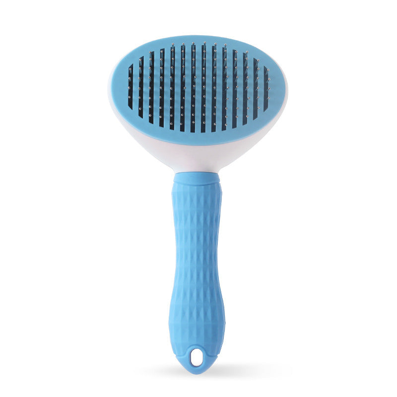 Blent10 self-cleaning pet comb with stainless steel teeth and one-button loose hair removal for cats and dogs