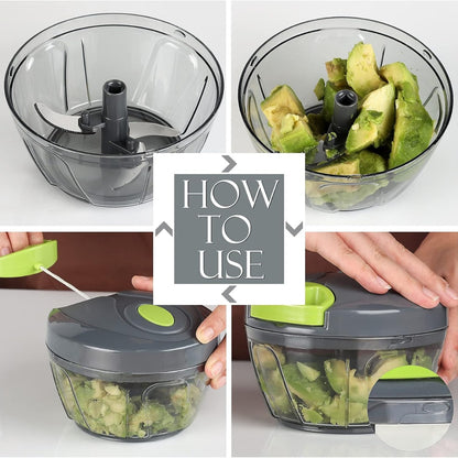 Blent10 manual pull-string food chopper 500ml grey vegetable cutter and garlic mincer