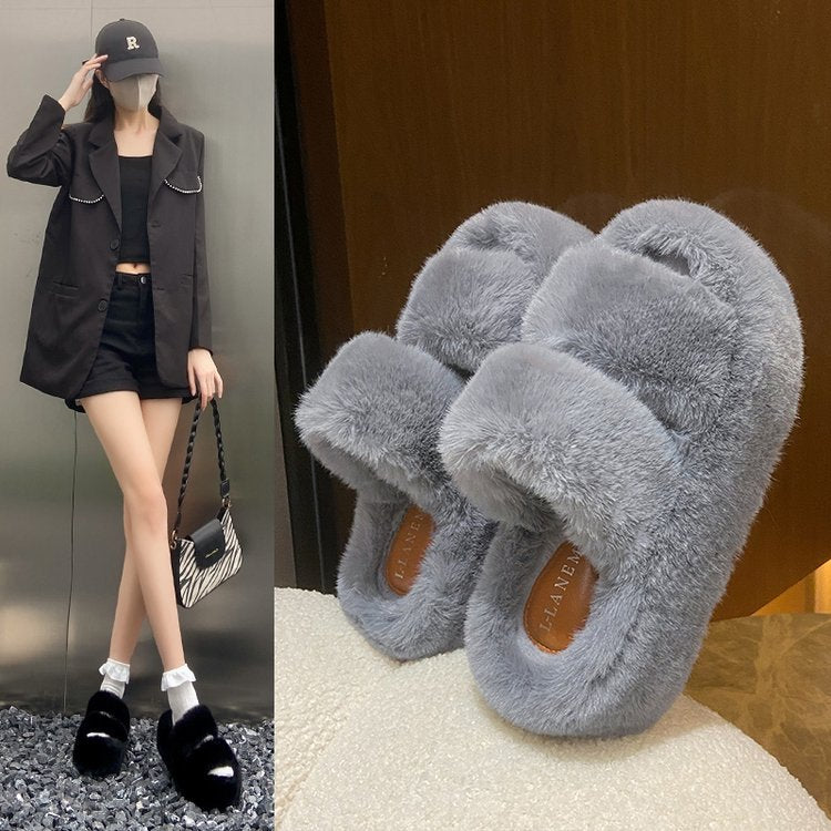 Blent10 Leisure Fleece-Lined Platform Slippers – Casual Indoor Footwear