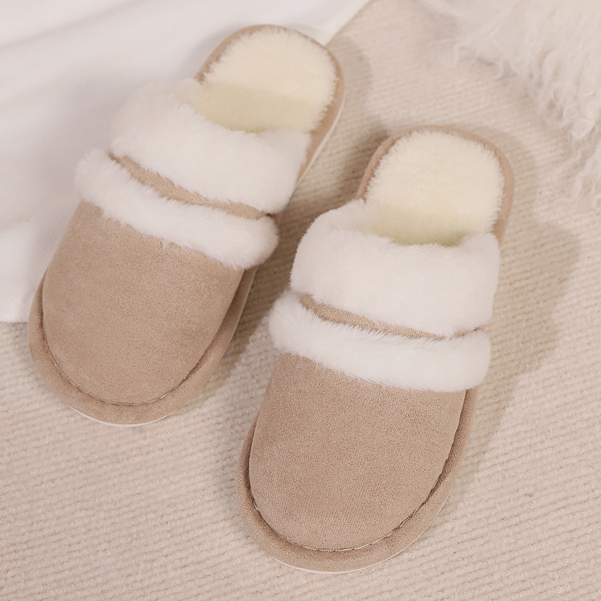 Blent10 Rabbit Fur Cotton Slippers – Thickened Fluffy Fleece-Lined Footwear
