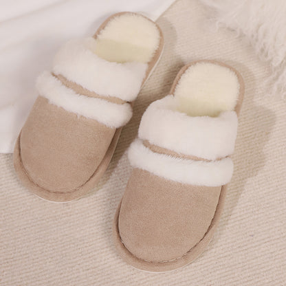 Blent10 Rabbit Fur Cotton Slippers – Thickened Fluffy Fleece-Lined Footwear