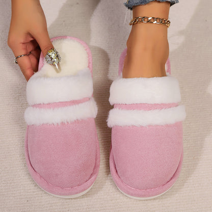 Blent10 rabbit fur cotton slippers with thickened fluffy fleece-lined design
