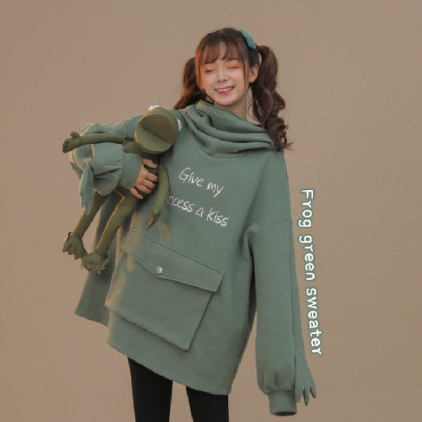 Blent10 Frog Zipper-Pocket Oversized Hoodie