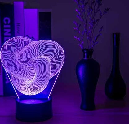 Blent10 twist abstract LED 3D night light with colourful acrylic table lamp design