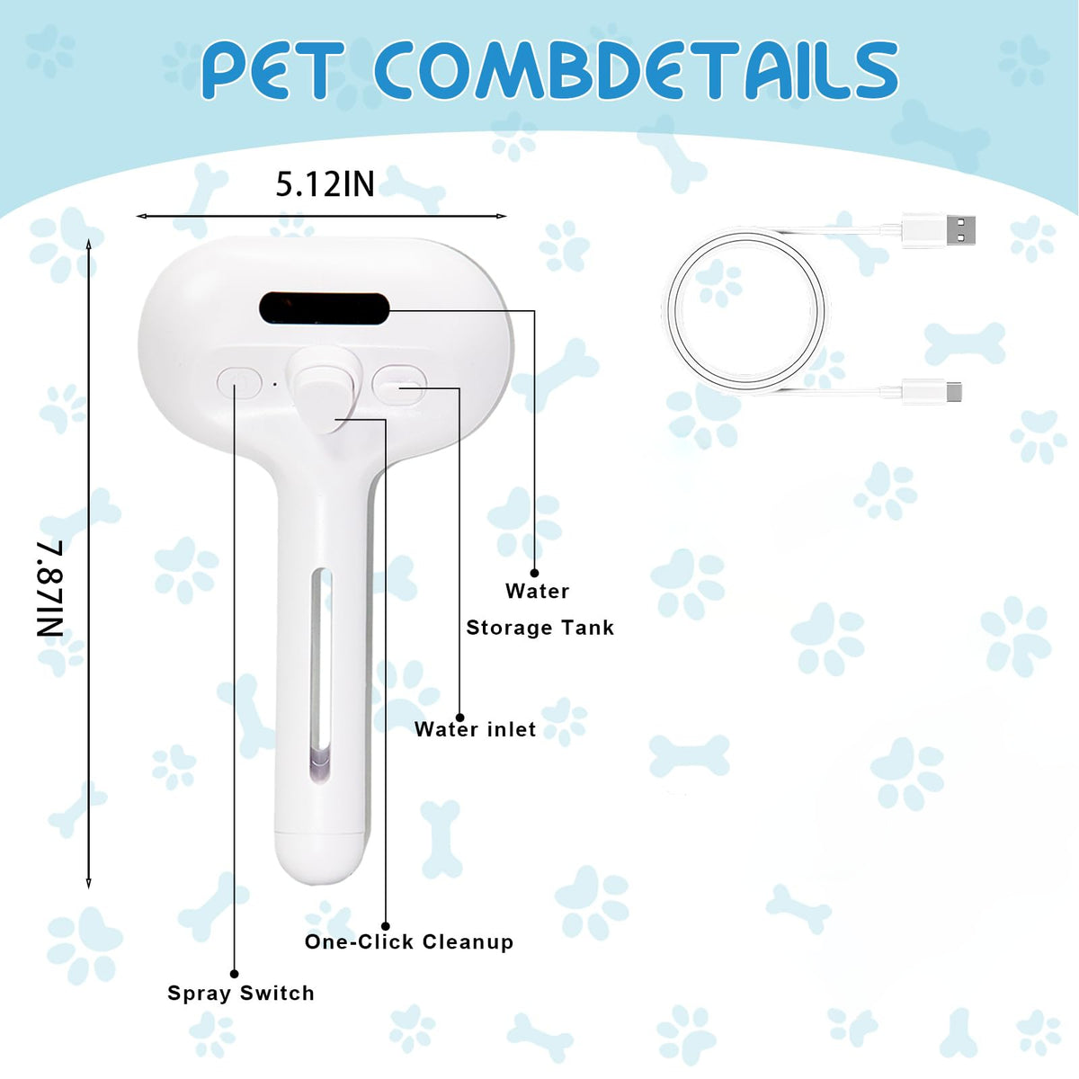 Blent10 pet steam brush for cats and dogs with cool mist and self-cleaning stainless steel bristles