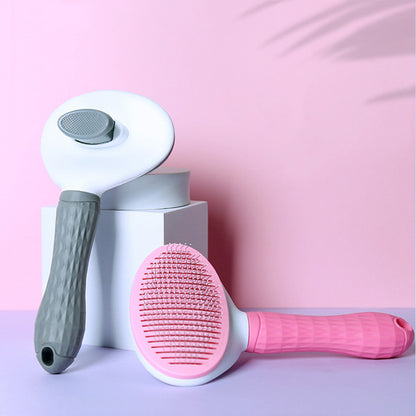 Blent10 self-cleaning pet comb with stainless steel teeth and one-button loose hair removal for cats and dogs