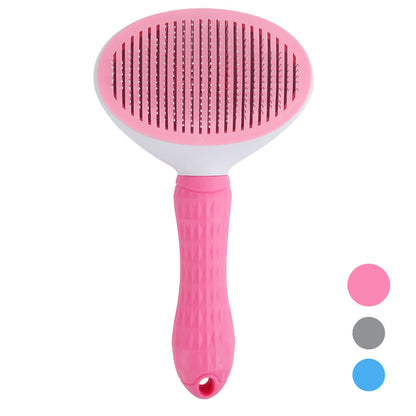 Blent10 self-cleaning pet comb with stainless steel teeth and one-button loose hair removal for cats and dogs