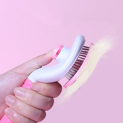 Blent10 self-cleaning pet comb with stainless steel teeth and one-button loose hair removal for cats and dogs