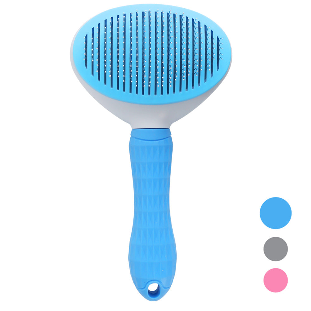 Blent10 self-cleaning pet comb with stainless steel teeth and one-button loose hair removal for cats and dogs