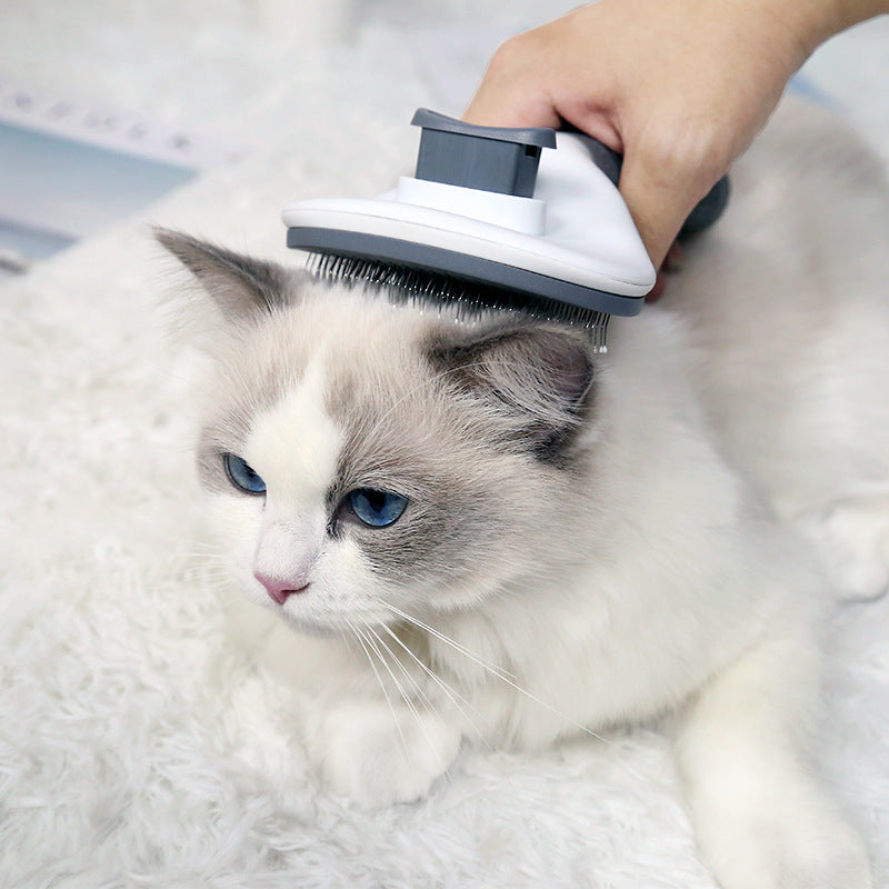 Blent10 self-cleaning pet comb with stainless steel teeth and one-button loose hair removal for cats and dogs