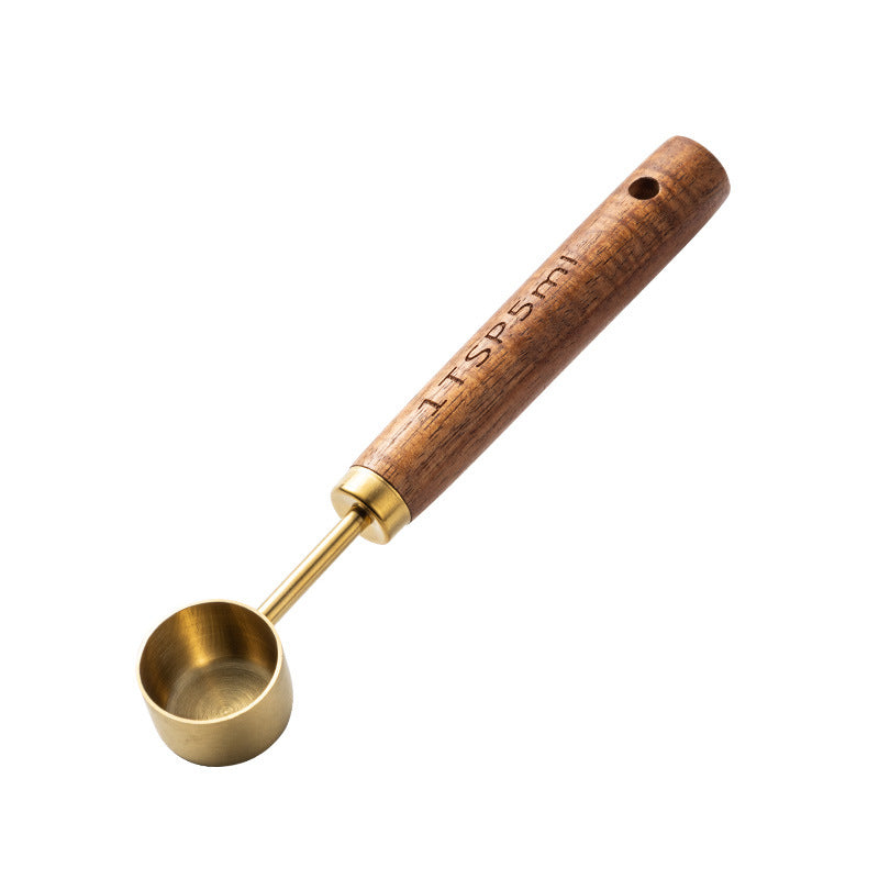 Blent10 8-piece stainless steel measuring cup and spoon set with walnut wood handles and scale markings