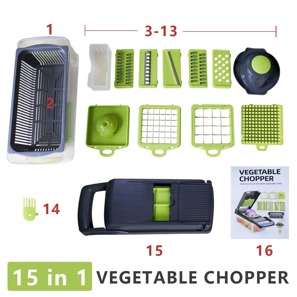 Blent10 15-in-1 manual vegetable chopper with 1.5L container, drain basket, and hand guard