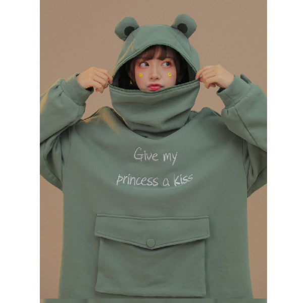 Blent10 Frog Zipper-Pocket Oversized Hoodie