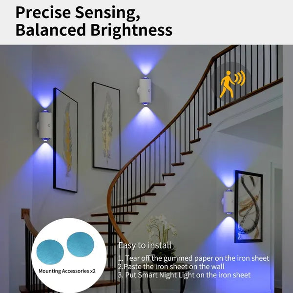 Blent10 LED motion sensor night light with seven colours, rechargeable magnetic design, and two lamps