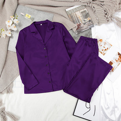 Blent10 Black Satin Long-Sleeve Pajama Set