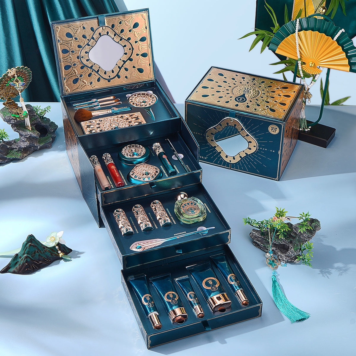 Blent10 22-piece oriental makeup set featuring a collection of beauty and cosmetic items