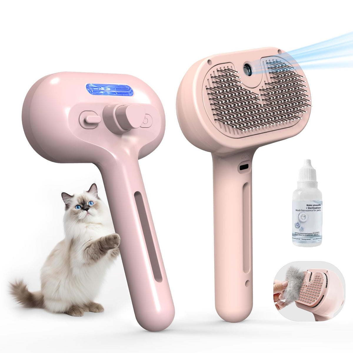 Blent10 pet steam brush for cats and dogs with cool mist and self-cleaning stainless steel bristles