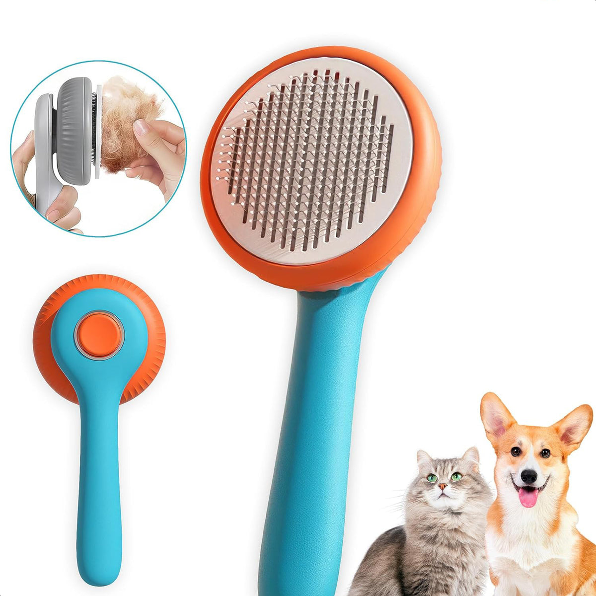 Blent10 pet grooming brush for cats and dogs with self-cleaning slicker comb