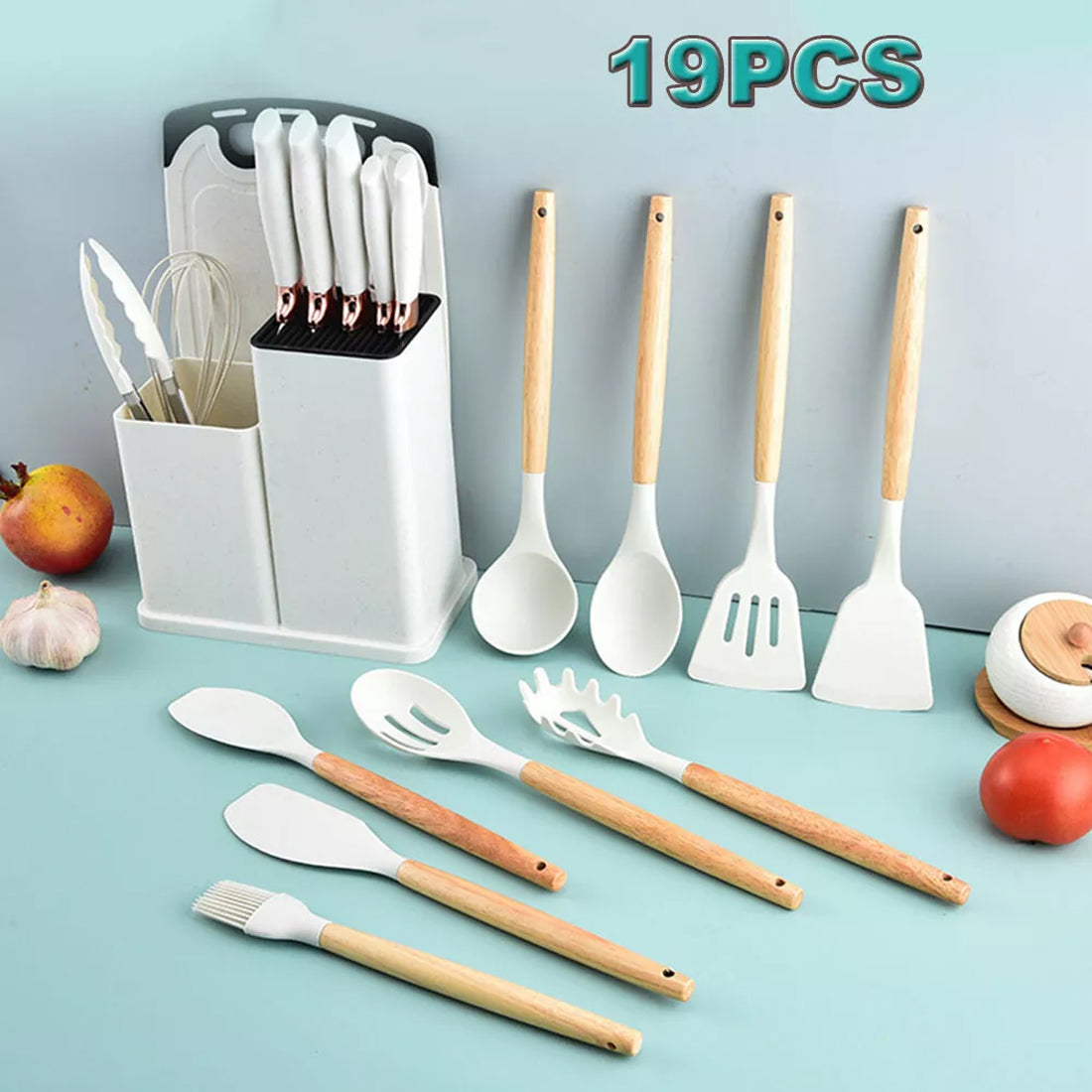 Blent10 19-piece silicone kitchen utensil set with spatulas and cooking spoons