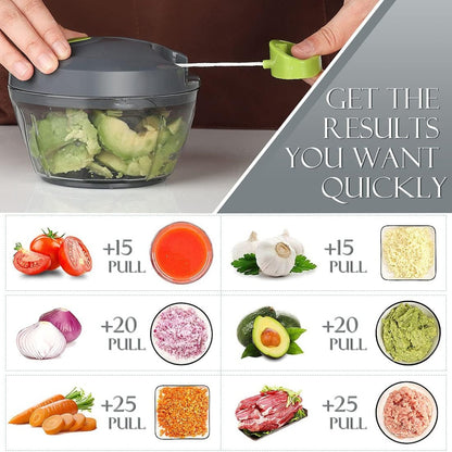 Blent10 manual pull-string food chopper 500ml grey vegetable cutter and garlic mincer