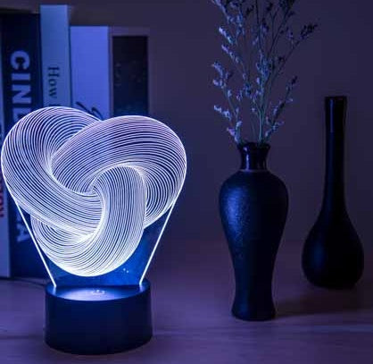 Blent10 twist abstract LED 3D night light with colourful acrylic table lamp design