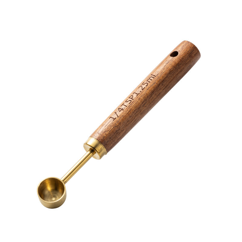 Blent10 8-piece stainless steel measuring cup and spoon set with walnut wood handles and scale markings