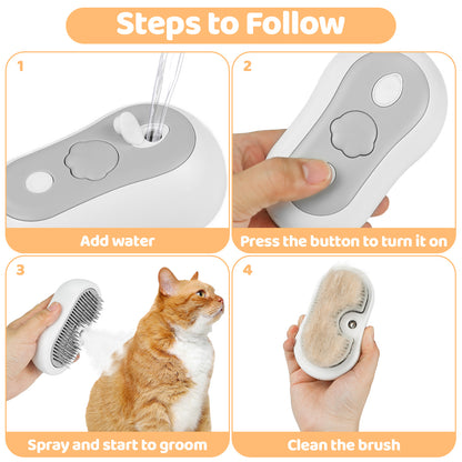 Blent10 cat steam brush for grooming with self-cleaning fur removal design