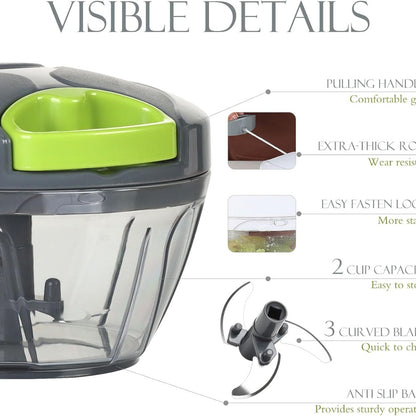 Blent10 manual pull-string food chopper 500ml grey vegetable cutter and garlic mincer