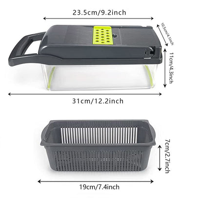 Blent10 15-in-1 manual vegetable chopper with 1.5L container, drain basket, and hand guard