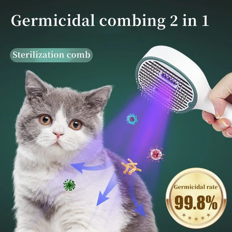 Blent10 UVC pet grooming brush with self-cleaning slicker comb for removing loose pet hair