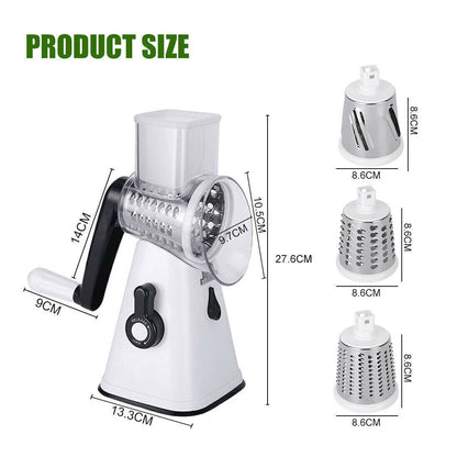 Blent10 3-in-1 rotary food slicer for grating cheese and cutting or shredding vegetables