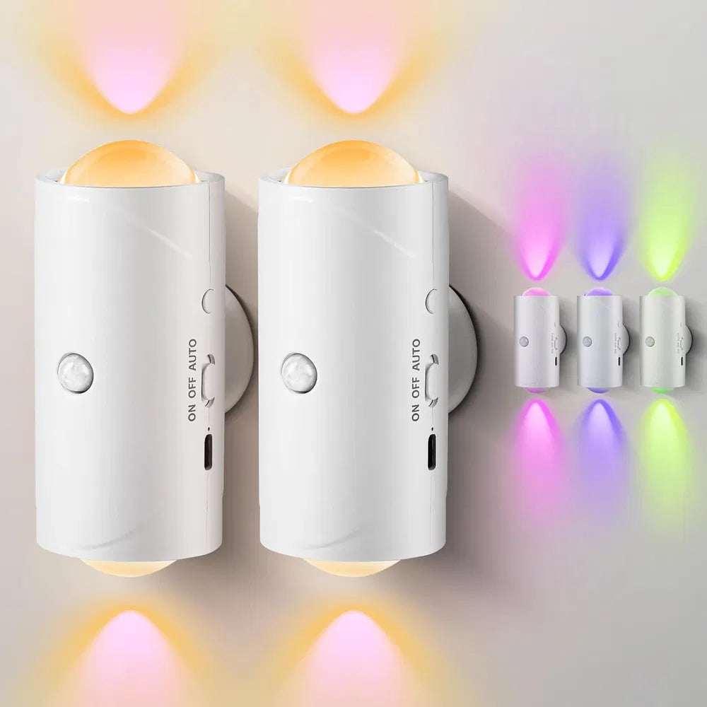 Blent10 LED motion sensor night light with seven colours, rechargeable magnetic design, and two lamps