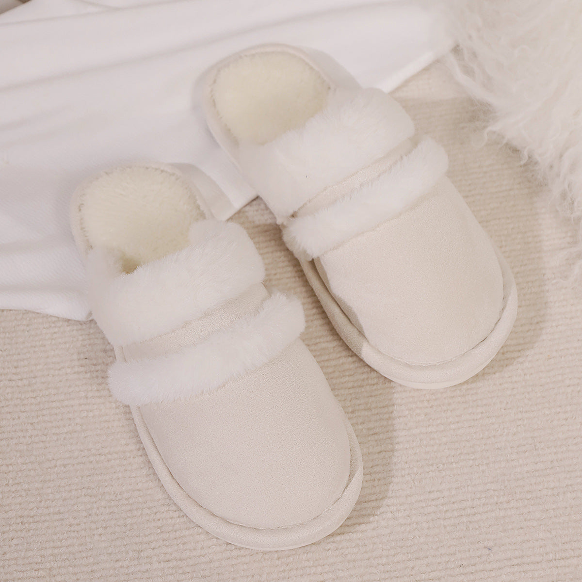 Blent10 rabbit fur cotton slippers with thickened fluffy fleece-lined design